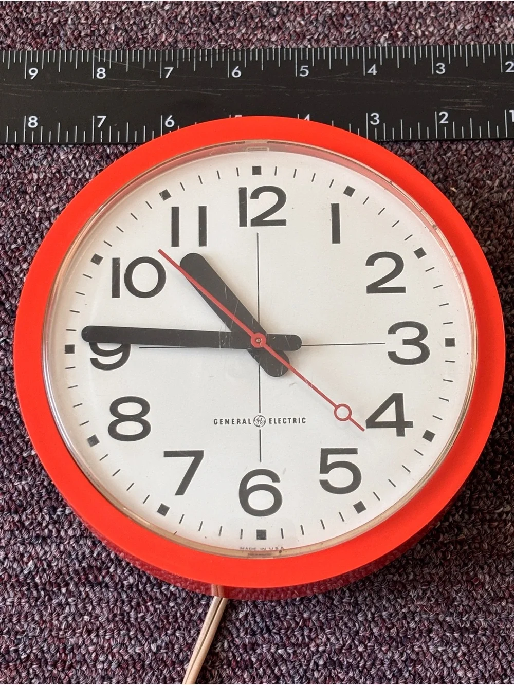 Vintage 1970’s General Electric Orange  Wall Clock with Bold Black Numerals
